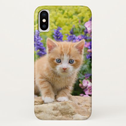 Cute Fluffy Ginger Cat Kitten in Flowers Pet Photo iPhone X Case