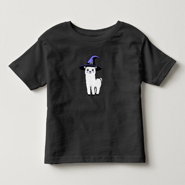 Cute Fluffy Halloween Llama Wearing Purple Witch Toddler T-shirt (Front)