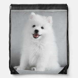 Cute Fluffy Japanese Spitz Puppy Drawstring Bag