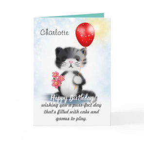 Cute Fluffy Kitten Art Happy Birthday Poem Card