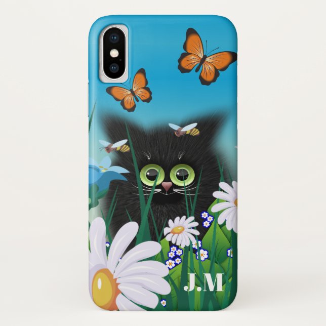 Cute Fluffy Kitten in Daisy Meadow Case-Mate iPhone Case (Back)