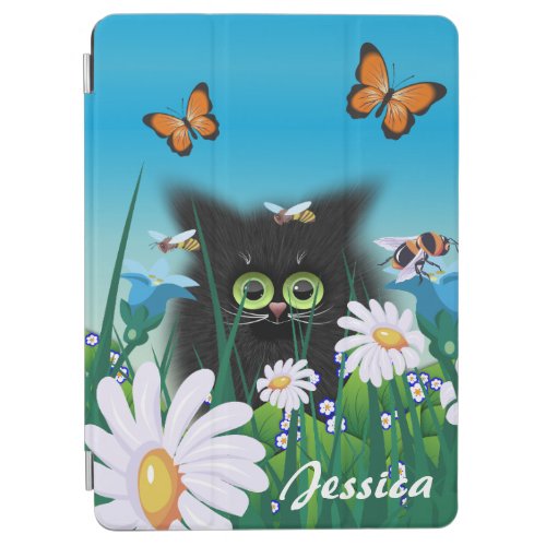 Cute Fluffy Kitten in Daisy Meadow iPad Air Cover