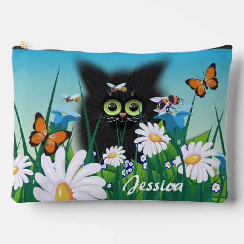 Cute Fluffy Kitten in Daisy Meadow Personalised Accessory Pouch