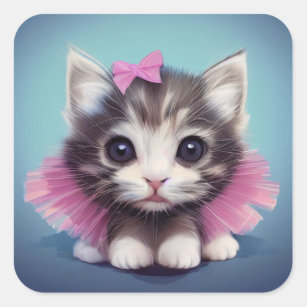 Cute fluffy kitten in tutu square sticker