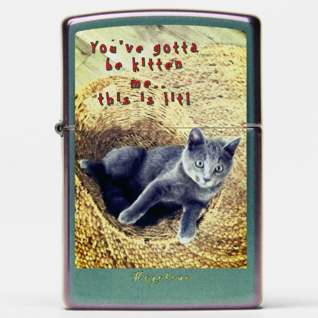 Cute Fluffy Kitten (w/ Name or Intials) Zippo Lighter (Front)