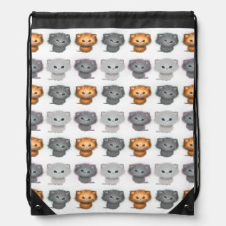 Cute Fluffy Kittens Pattern Drawstring Bag