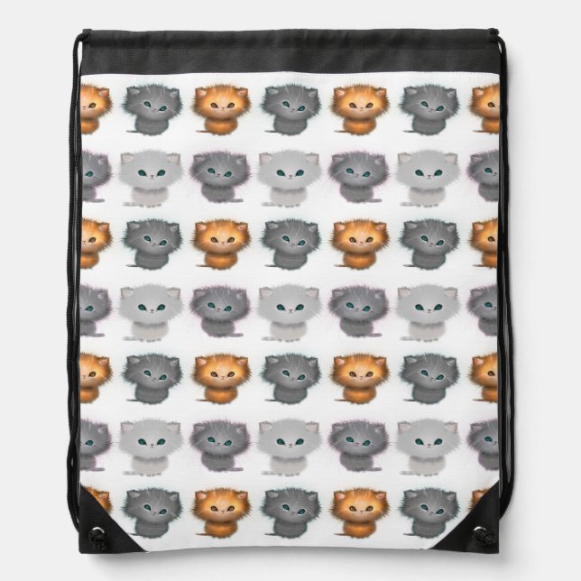 Cute Fluffy Kittens Pattern Drawstring Bag (Front)