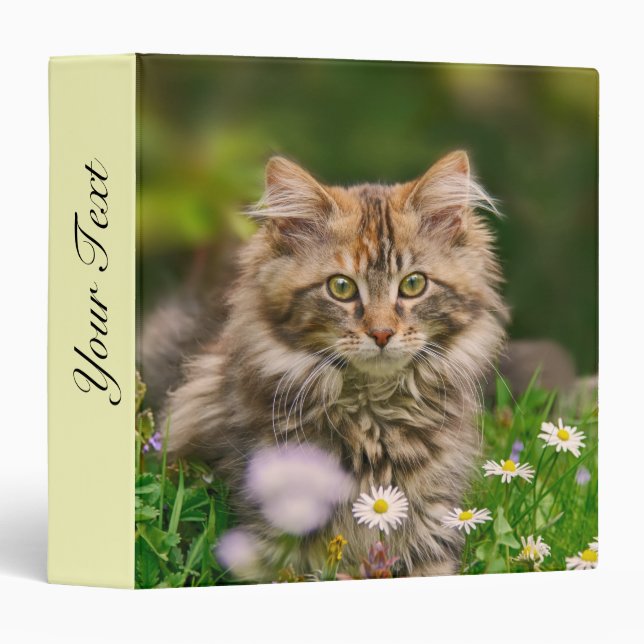Cute Fluffy Maine Coon Kitten Cat in Flowers Photo Binder (Front/Spine)