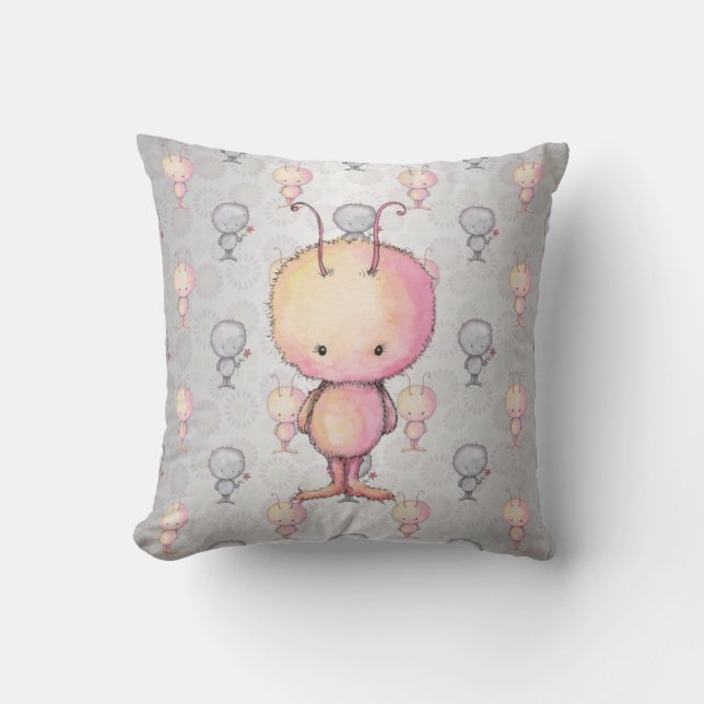 Cute Fluffy Monsters Throw Pillow (Front)