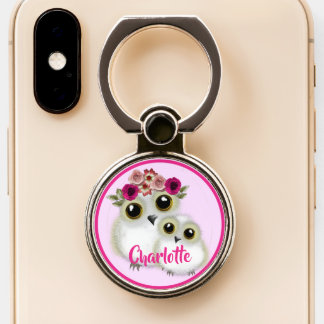 Cute Fluffy Mother Baby Owls Personalized Phone Ring Stand
