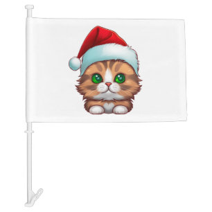Cute Fluffy Munchkin Christmas Cat Classic T-Shirt Car Flag