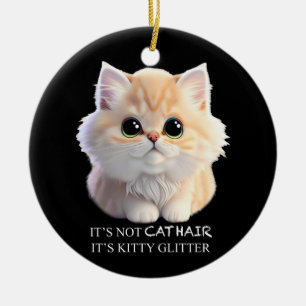Cute fluffy orange and white kitten cat ceramic ornament