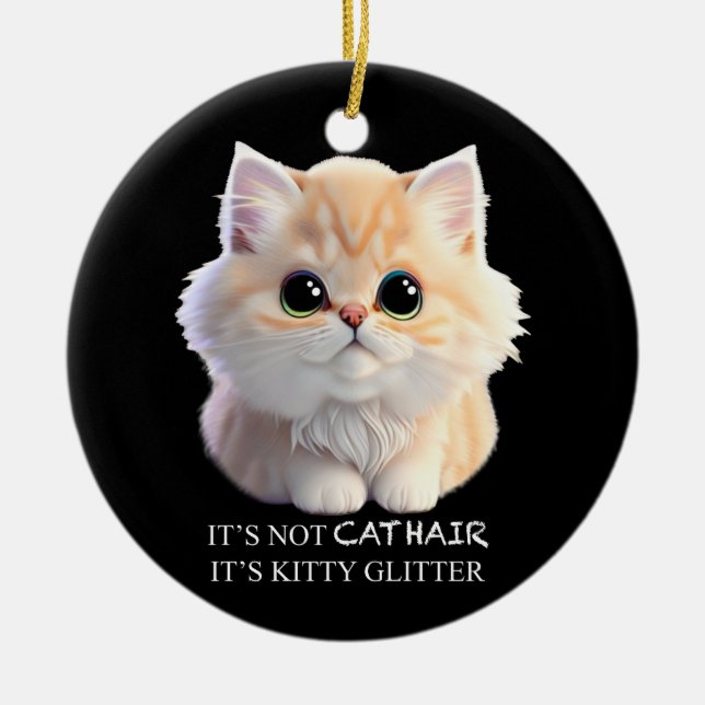 Cute fluffy orange and white kitten cat ceramic ornament (Front)