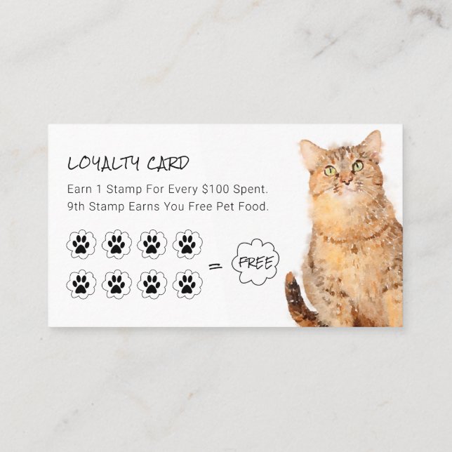 Cute Fluffy Orange Cat Pet Shop Loyalty Cards- Business Card (Back)