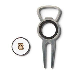 Cute Fluffy Owl Big Eyes Cartoon Digital Art Brown Divot Tool