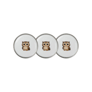 Cute Fluffy Owl Big Eyes Cartoon Digital Art Brown Golf Ball Marker