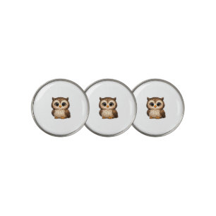 Cute Fluffy Owl Big Eyes Cartoon Digital Art Brown Golf Ball Marker