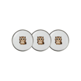 Cute Fluffy Owl Big Eyes Cartoon Digital Art Brown Golf Ball Marker