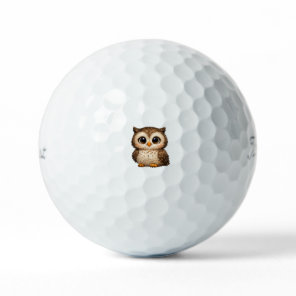 Cute Fluffy Owl Big Eyes Cartoon Digital Art Brown Golf Balls
