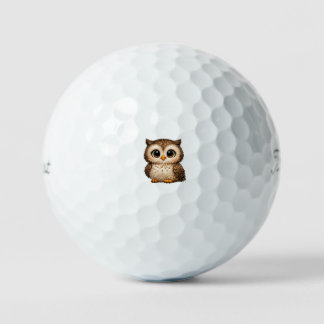 Cute Fluffy Owl Big Eyes Cartoon Digital Art Brown Golf Balls
