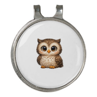 Cute Fluffy Owl Big Eyes Cartoon Digital Art Brown Golf Hat Clip