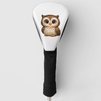 Cute Fluffy Owl Big Eyes Cartoon Digital Art Brown Golf Head Cover