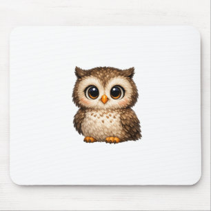 Cute Fluffy Owl Big Eyes Cartoon Digital Art Brown Mouse Pad