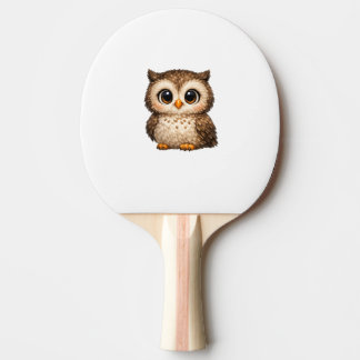 Cute Fluffy Owl Big Eyes Cartoon Digital Art Brown Ping Pong Paddle