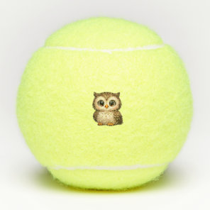 Cute Fluffy Owl Big Eyes Cartoon Digital Art Brown Tennis Balls