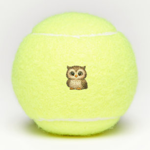 Cute Fluffy Owl Big Eyes Cartoon Digital Art Brown Tennis Balls