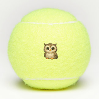 Cute Fluffy Owl Big Eyes Cartoon Digital Art Brown Tennis Balls