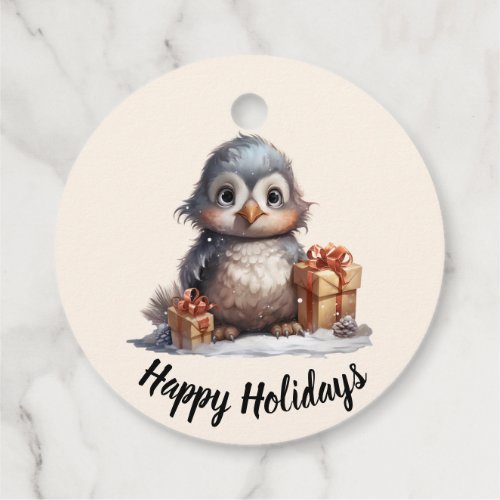 Cute Fluffy Owl_like Penguin Christmas  Favor Tags