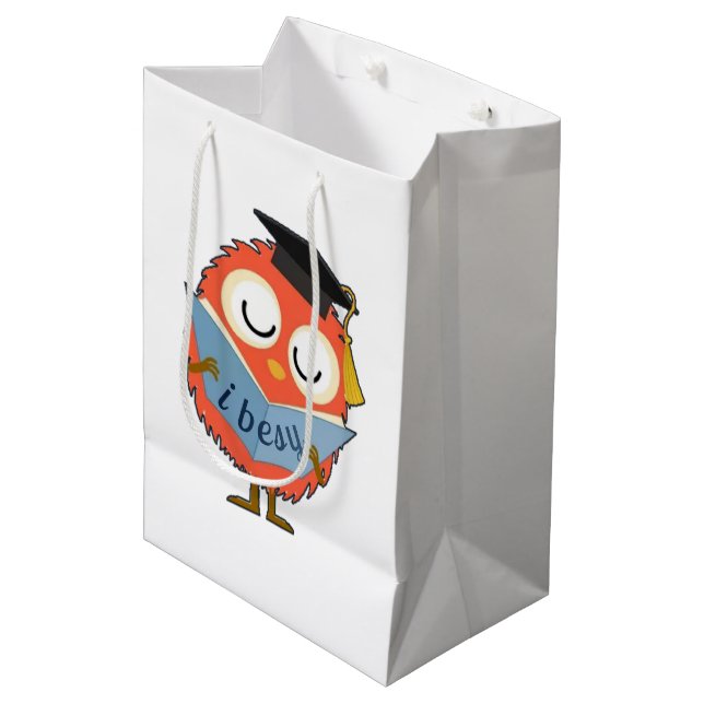 Cute Fluffy Owl Mascot Medium Gift Bag (Front Angled)