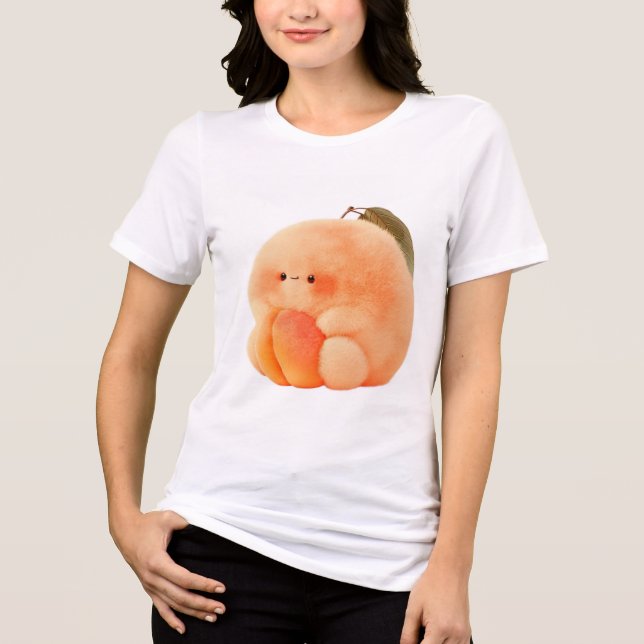 Cute Fluffy Peach Sprite Cradling Tiny Peach Women Tri-Blend Shirt (Front)