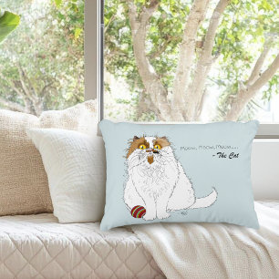 Cute Fluffy Persian Cat Funny Meow Blue Accent Pillow