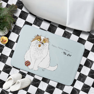 Cute Fluffy Persian Cat Funny Meow Blue Bath Mat