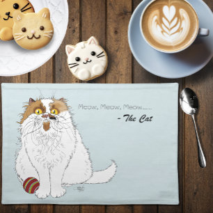Cute Fluffy Persian Cat Funny Meow Blue Cloth Placemat