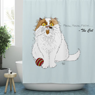 Cute Fluffy Persian Cat Funny Meow Blue Shower Curtain