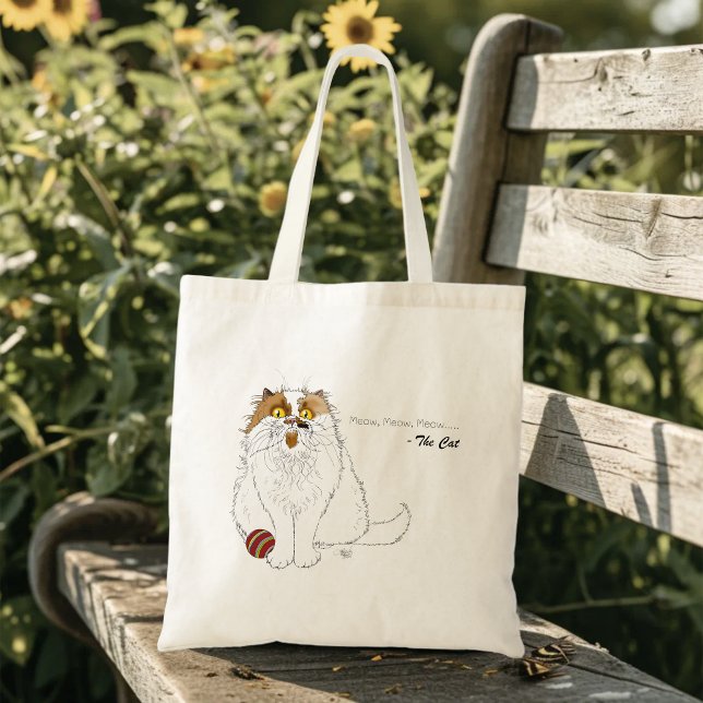 Cute Fluffy Persian Cat Funny Meow Blue Tote Bag (Creator Uploaded)