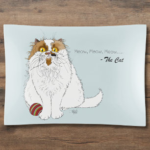 Cute Fluffy Persian Cat Funny Meow Blue Trinket Tray