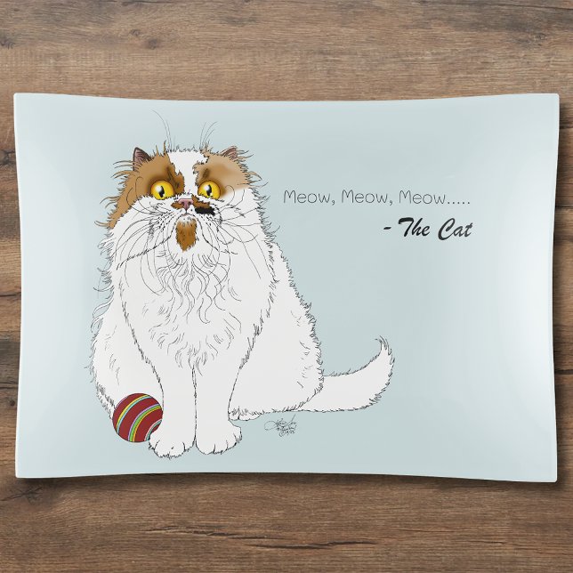 Cute Fluffy Persian Cat Funny Meow Blue Trinket Tray (Creator Uploaded)