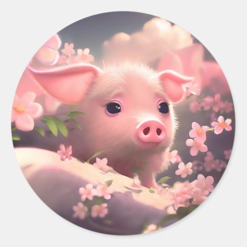 Cute Fluffy Pig Classic Round Sticker