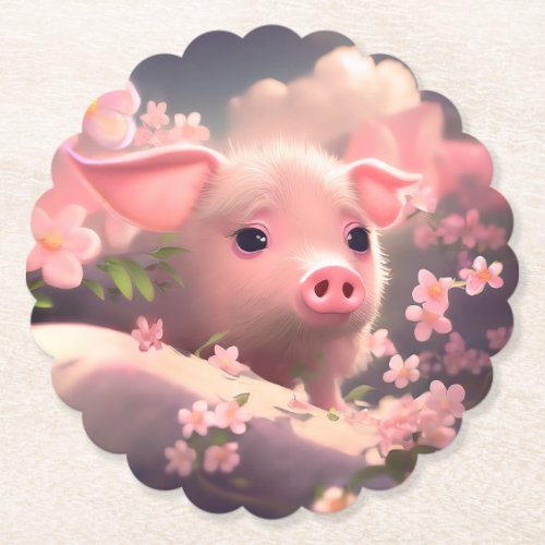 Cute Fluffy Pig Paper Coaster
