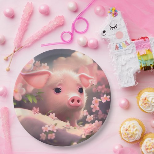 Cute Fluffy Pig Paper Plates