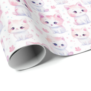 Cute Fluffy Pink Kittens Wrapping Paper