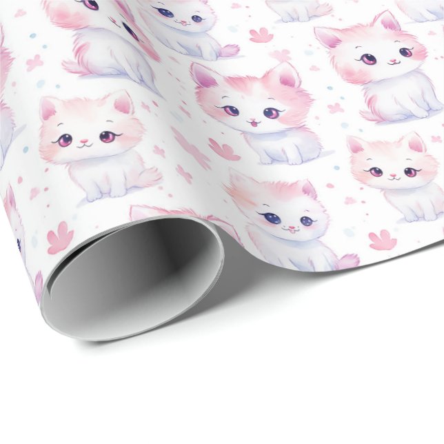 Cute Fluffy Pink Kittens  Wrapping Paper (Roll Corner)