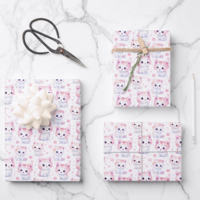 Cute Fluffy Pink Kittens  Wrapping Paper Sheets (Front)