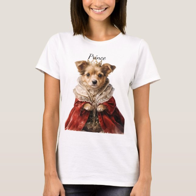 CUTE FLUFFY PUPPY DOG DRESSED IN REGAL ROBES T-Shirt (Front)