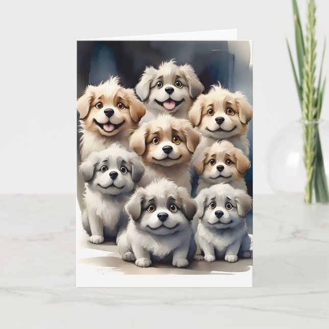 Cute Fluffy Puppy Family Blank Greeting Card (Front)