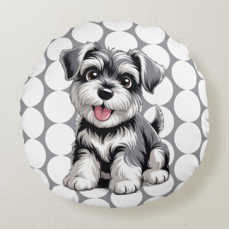 Cute Fluffy Puppy Round Pillow